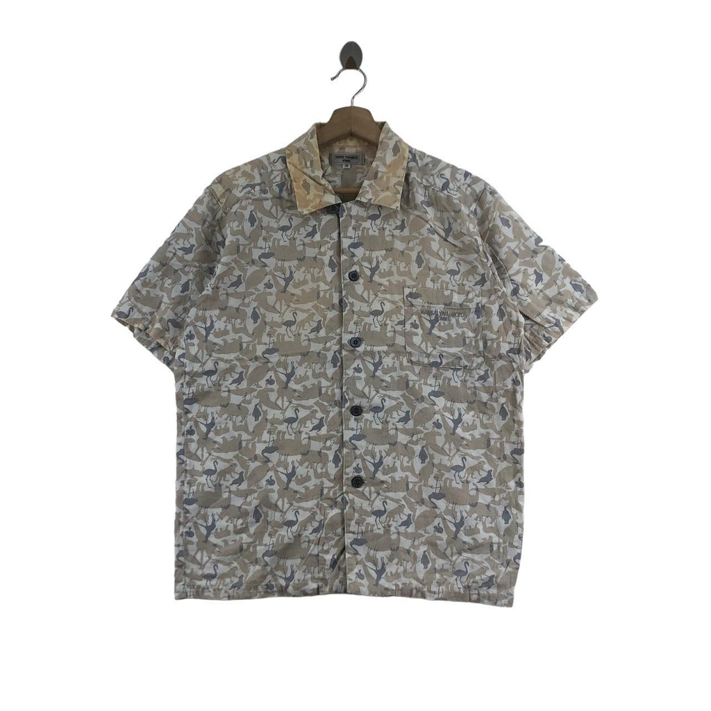 Vintage 90’ KANSAI YAMAMOTO HOMME Safari Button Tee Shirt Top Over Print