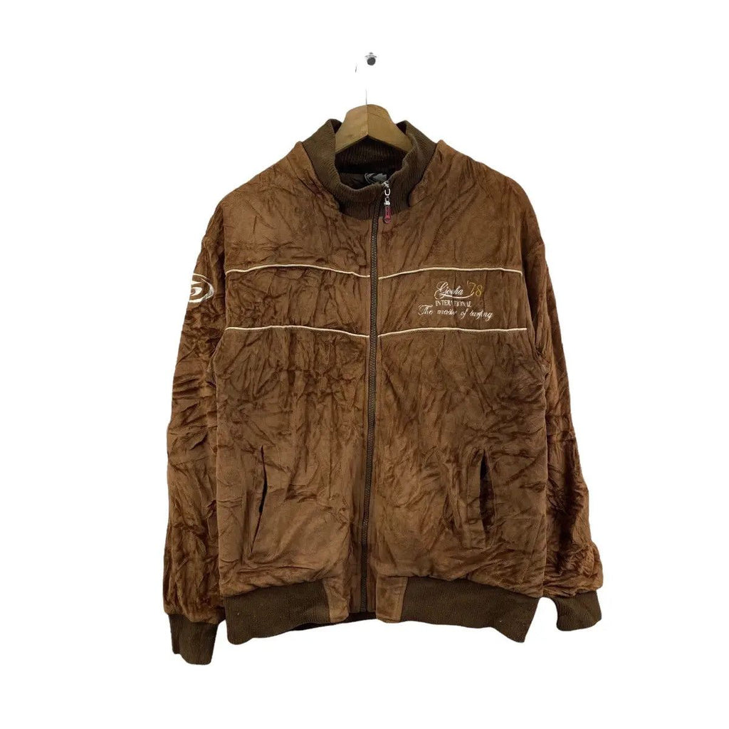Vintage GOTCHA SKATEBOARD SURFING Velvet Brown Jacket Sweater Windbreaker Zipper