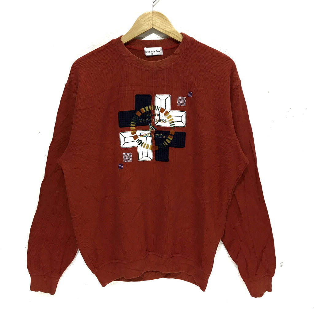 Vintage SANTA FE Made In Japan Embroidered Logo Red Sweatshirt Sweater Jumper Pullover