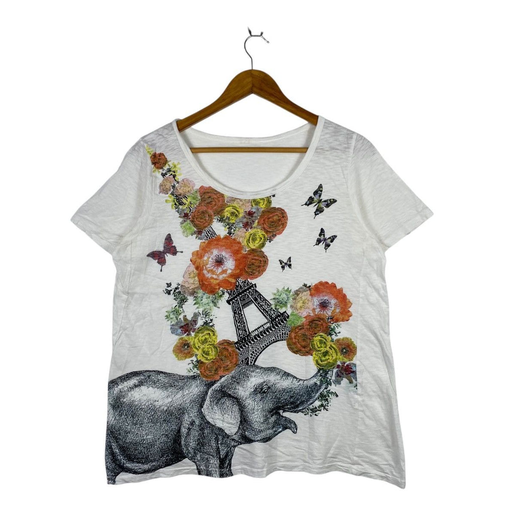 PARIS TOWER ELEPHANT Floral Illustration Painting Tee Shirt Top Peace For All Collection