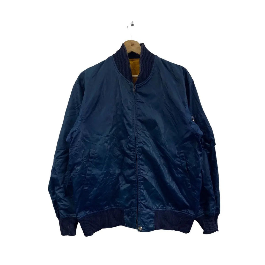 Vintage BOMBER BLUE MA-1 FLIGHT Army Military Jacket Windbreaker Reversible Fighter