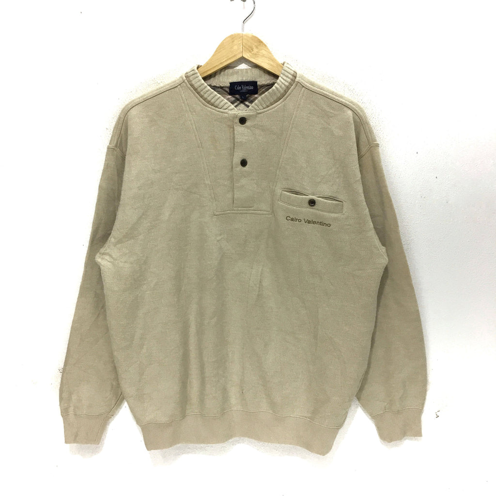Vintage CARLO VALENTINO ITALY Henley Sweatshirt Pocket Pullover Jumper Sweater