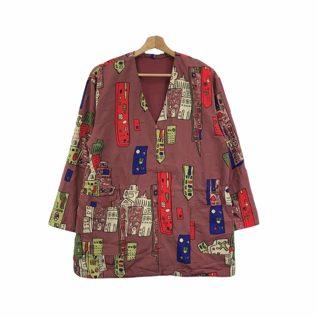 Vintage PARIS DESIGNER Pop Art City Graphic Jacket Blouse Windbreaker Coat