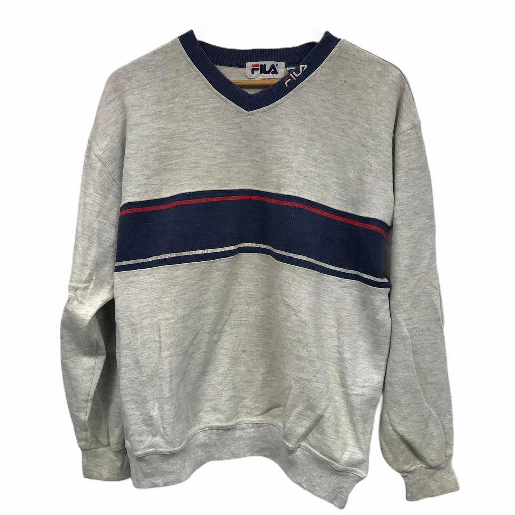 Vtg FILA BIELLA ITALIA Striped Sweatshirt Running Gray Tennis Bjorn BJ Jumper Sweater
