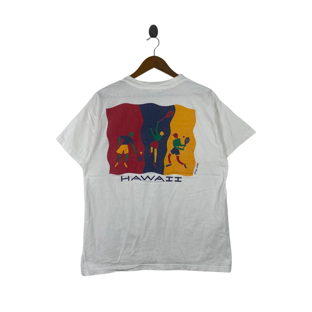 Vintage 90’ SGT. LEISURE HAWAII Tennis Made In USA Tee Shirt Top Illustration Painting