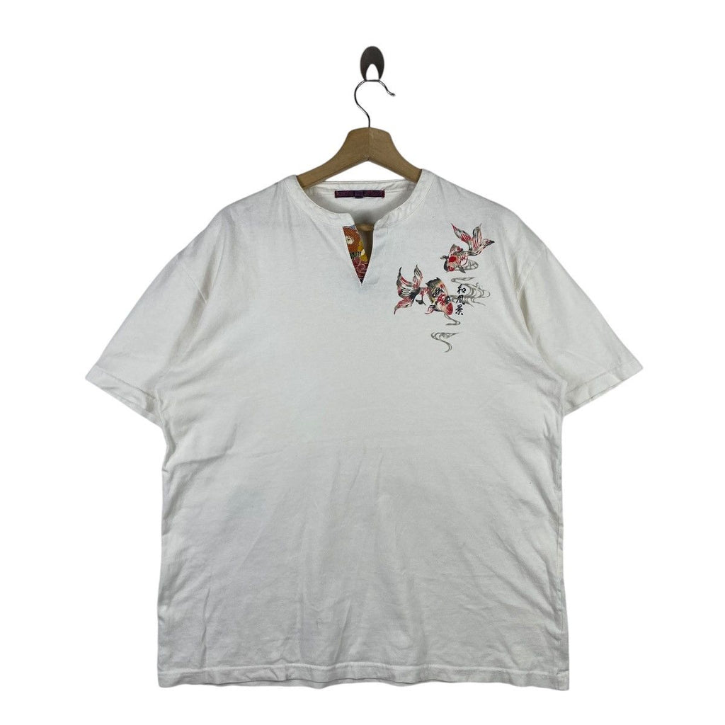 JAPAN TRADITIONAL GOLDFISH Karakuri Onsen Henley Tee Shirt Top Temple Souvenir
