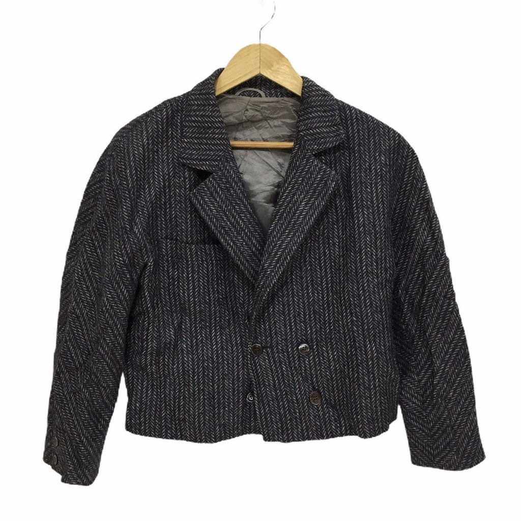 Vintage 1973 ITALY DESIGNER Herringbone Double Breasted Blazer Jacket Coat Peacoat Virgin Wool