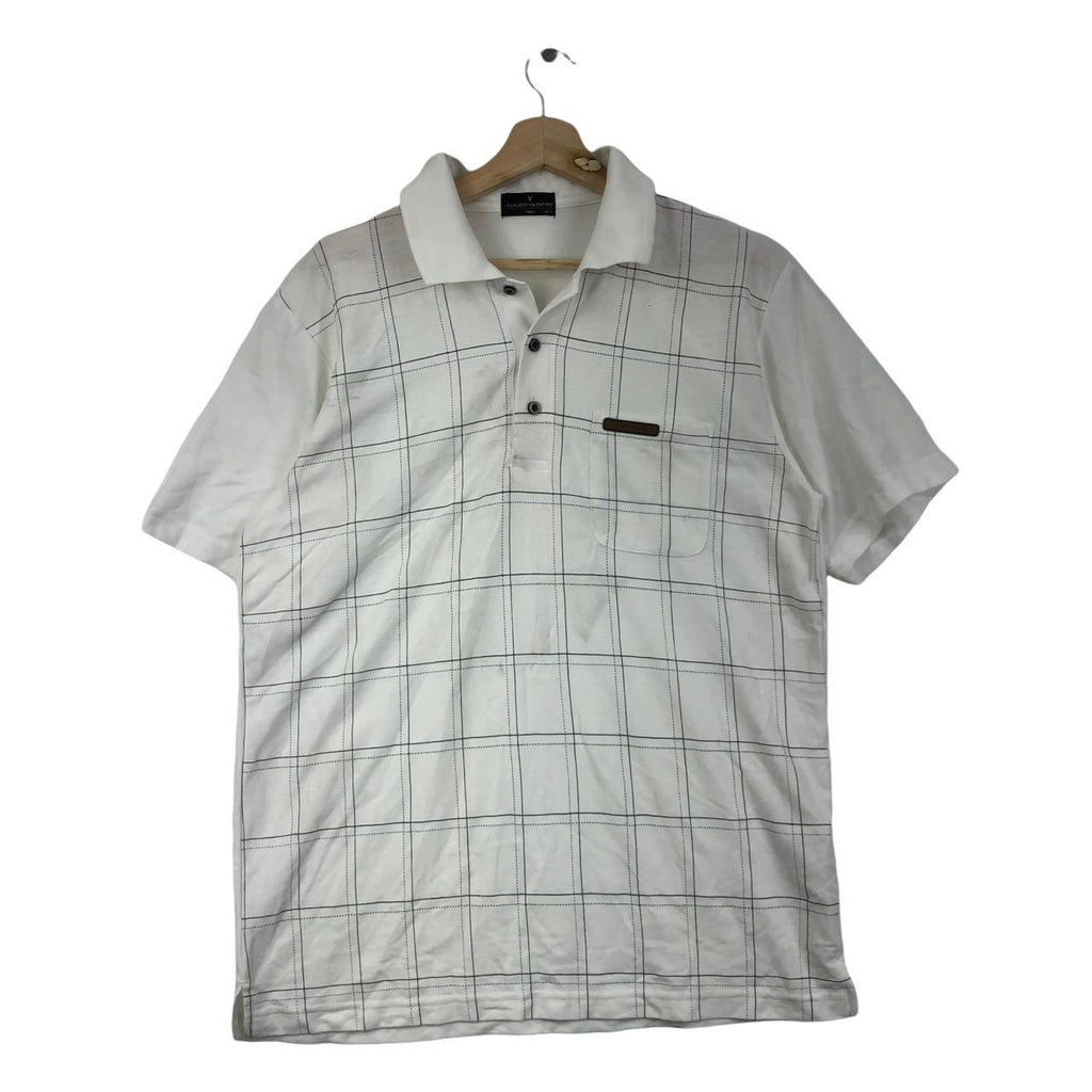 Vtg CLAUDIO VALENTINO PARIS Striped Polo Tee Shirt Pocket Monogram