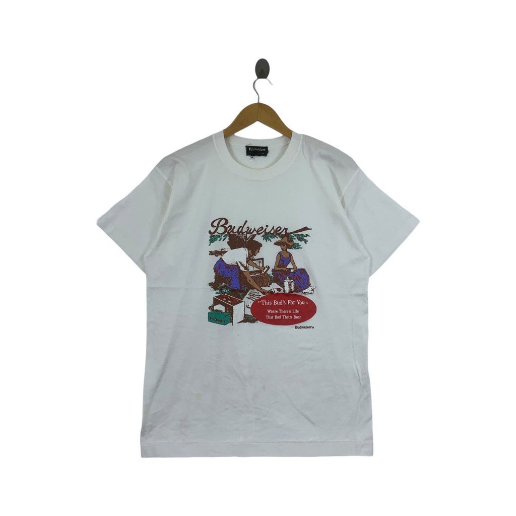 Vintage 90’ BUDWEISER KING OF BEER Painting Artwork Tee Shirt Top There Life Promo Ads