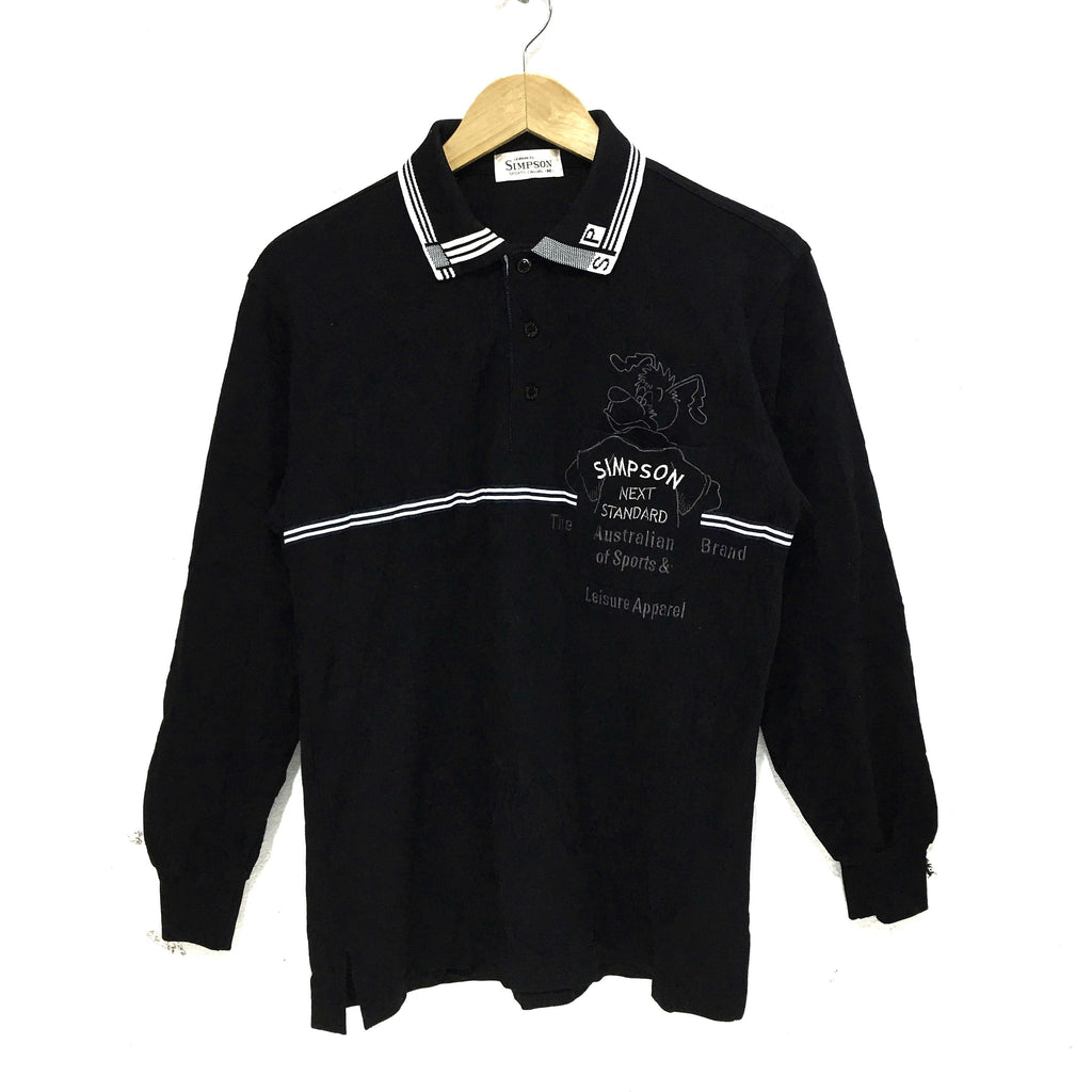 Vintage SIMPSON AUSTRALIAN CARTOON Embroidered Logo Polo Tee Shirt Top Long Sleeve