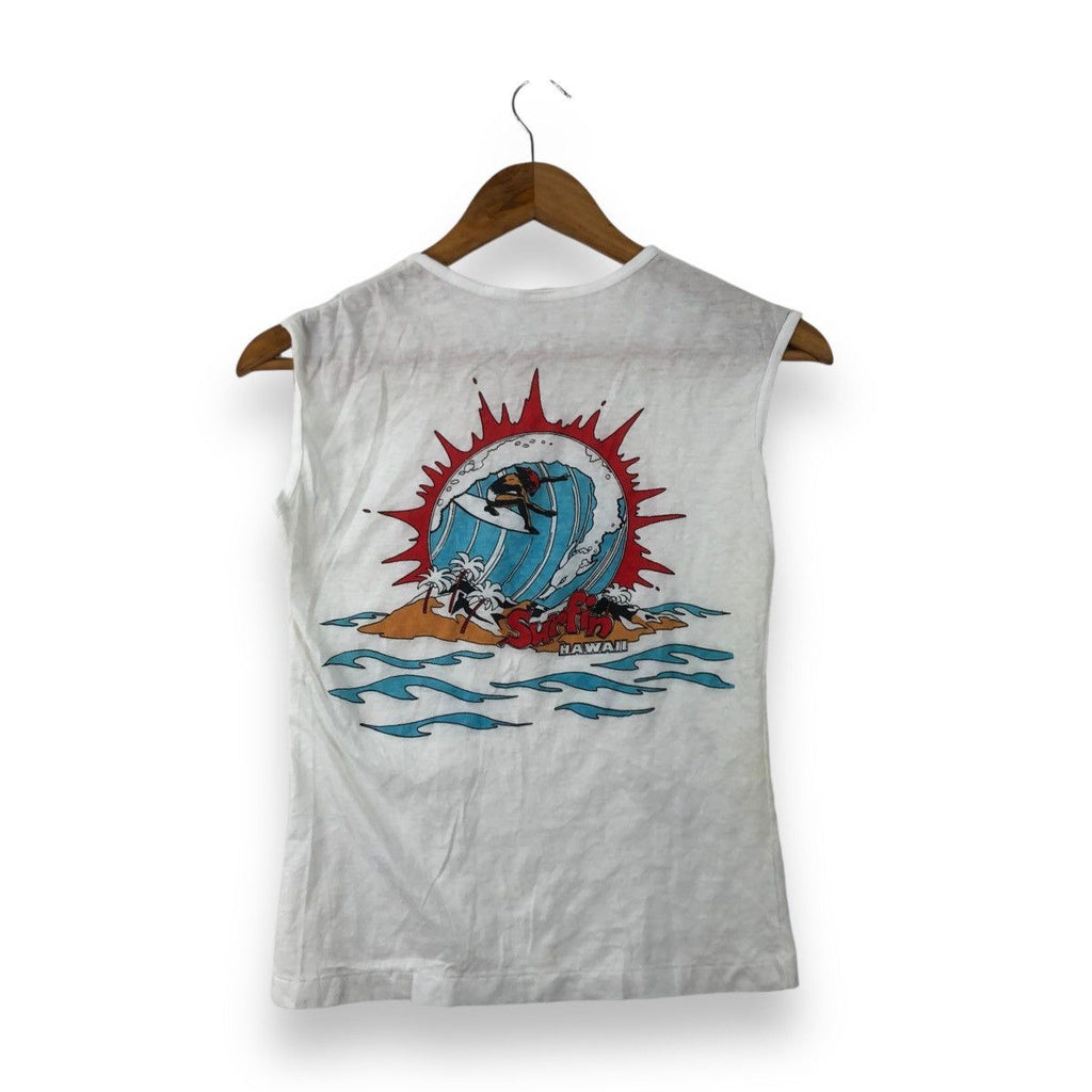 Vintage 80’ HAWAII SURFING SUNSTROKE Tank Top Tee Shirt Art Painting