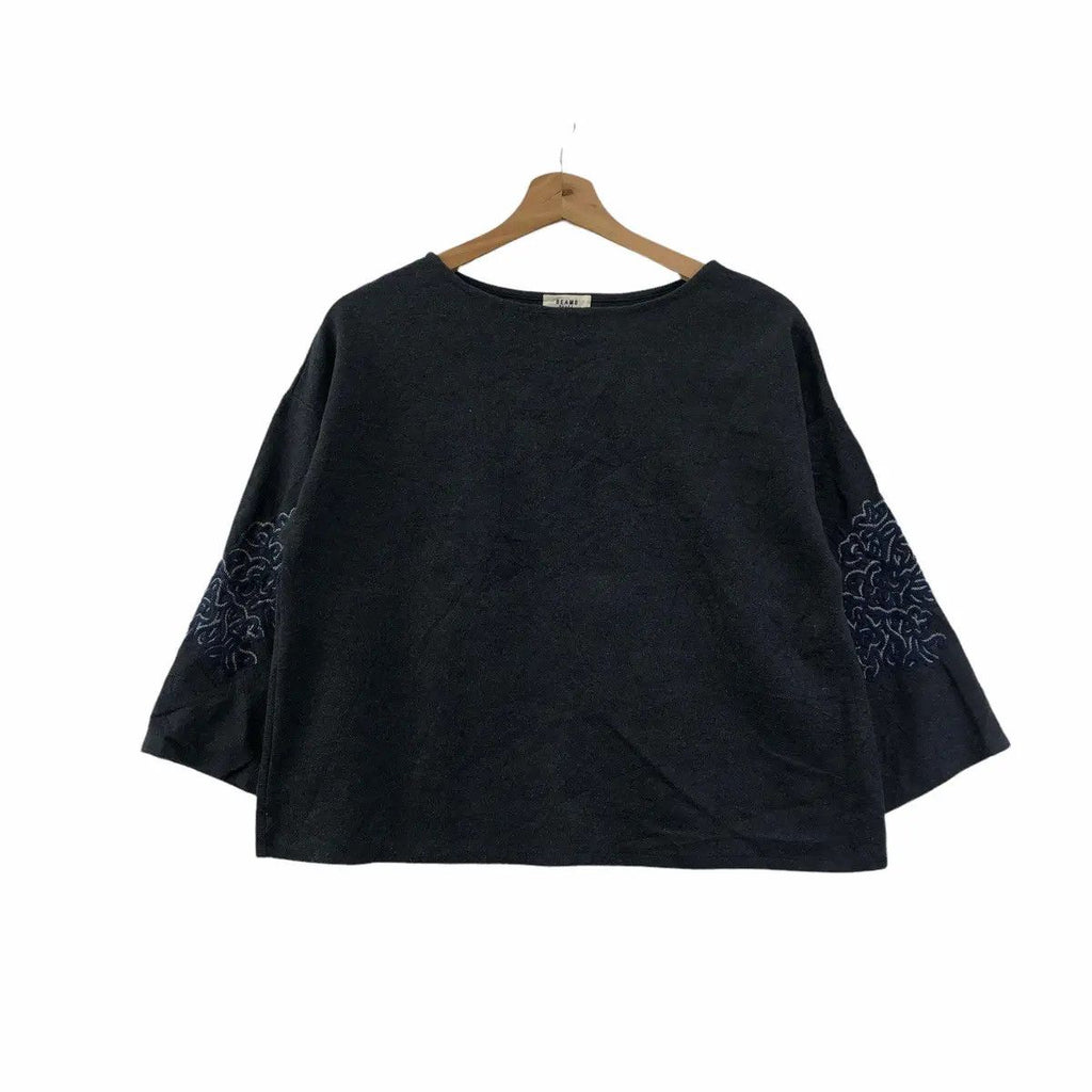 Vintage BEAMS PLUS HEART Japan Floral Embroidery Blouse Shirt Sweater