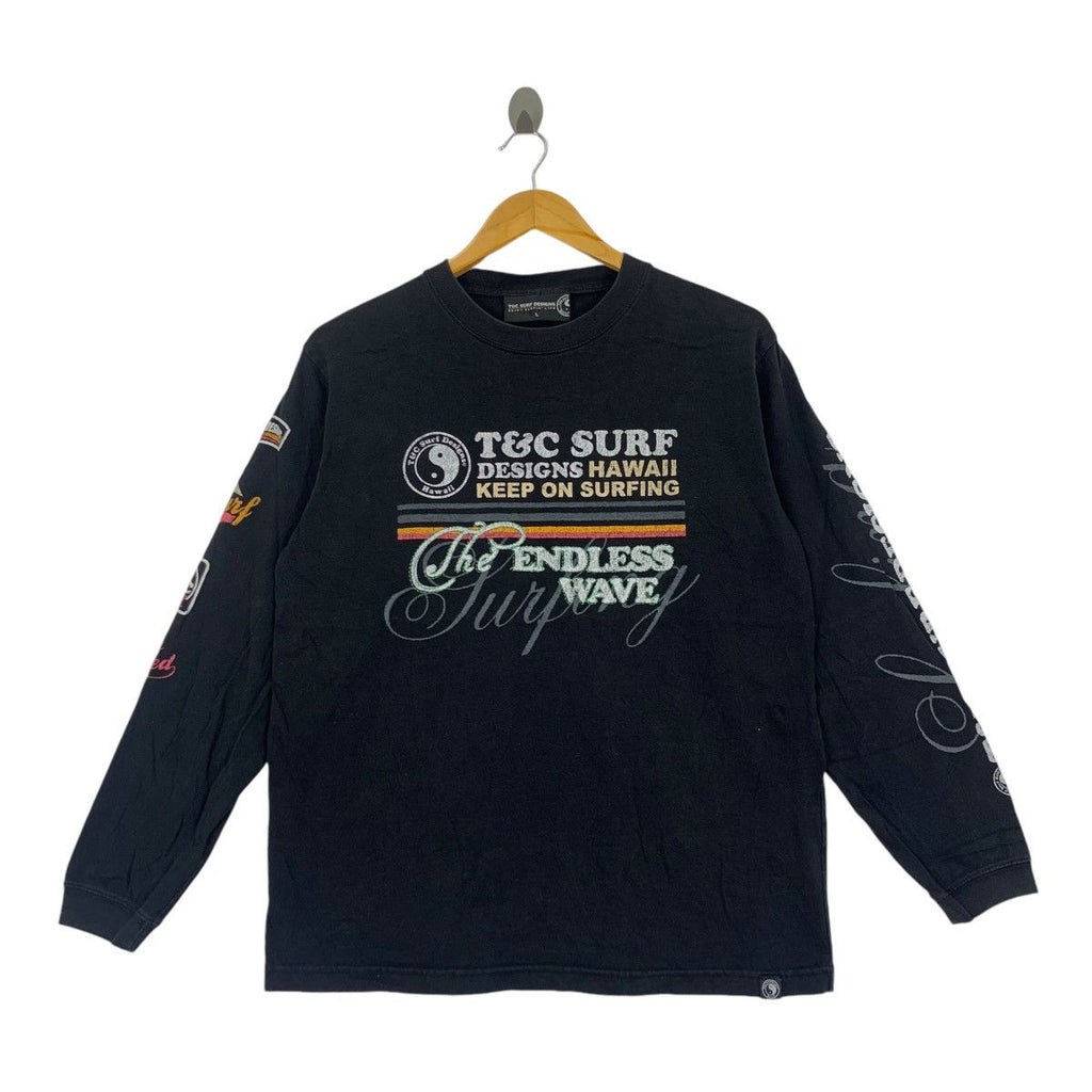 T&C SURF DESIGNS HAWAII The Endless Wave Tee Shirt Top Long Sleeve Tattoo Logo Surf