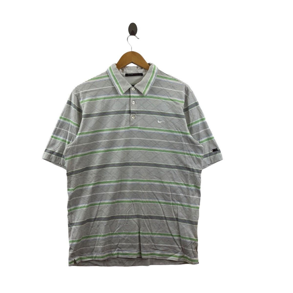 Vintage NIKE TIGER WOODS Collection Fit Dry Polo Tee Shirt Striped Top