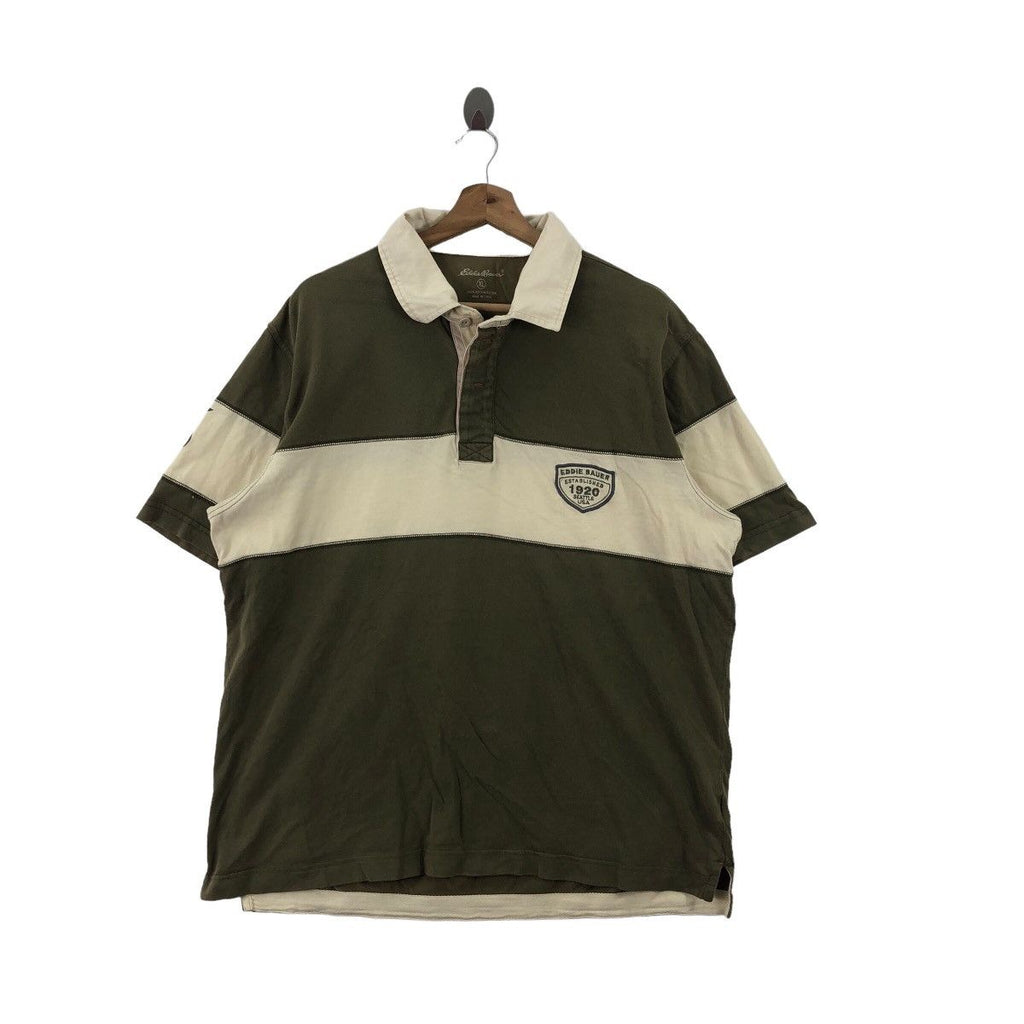 Vintage EDDIE BAUER SEATTLE Rugby Polo Tee Shirt Striped Collar Top