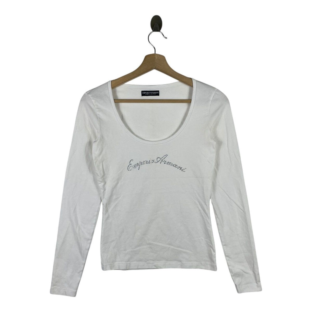 EMPORIO ARMANI ITALY Bling Swarovski Collection Tee Shirt Top Long Sleeve