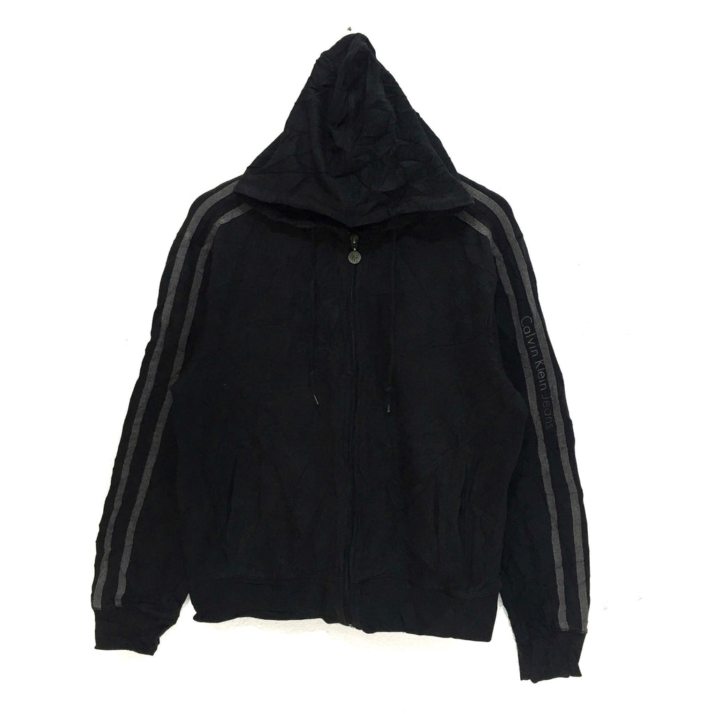 Vintage CALVIN KLEIN JEANS New York Striped Hoodie NYC Black Jumper Sweater