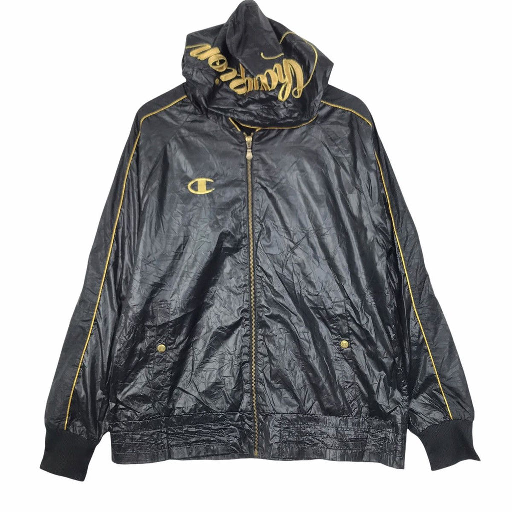 Vintage CHAMPION ATHLETIC x JASPO Japan Windbreaker Hoodie Jacket Gold Embossed Logo