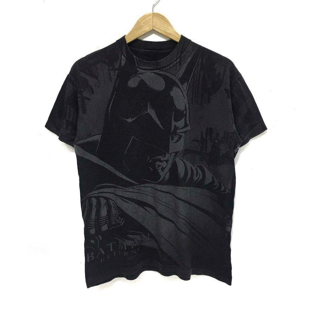 Vtg BATMAN RETURNS 1992 DC Comics Tee Shirt Double Sided Graphic Dark Knight Cartoon Super Hero Justice League