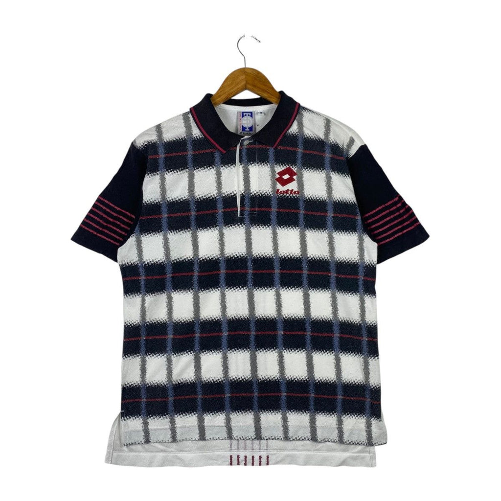 Vintage LOTTO TENNIS ITALIANO Challenge Court Tee Shirt Top Polo Plaids Checks