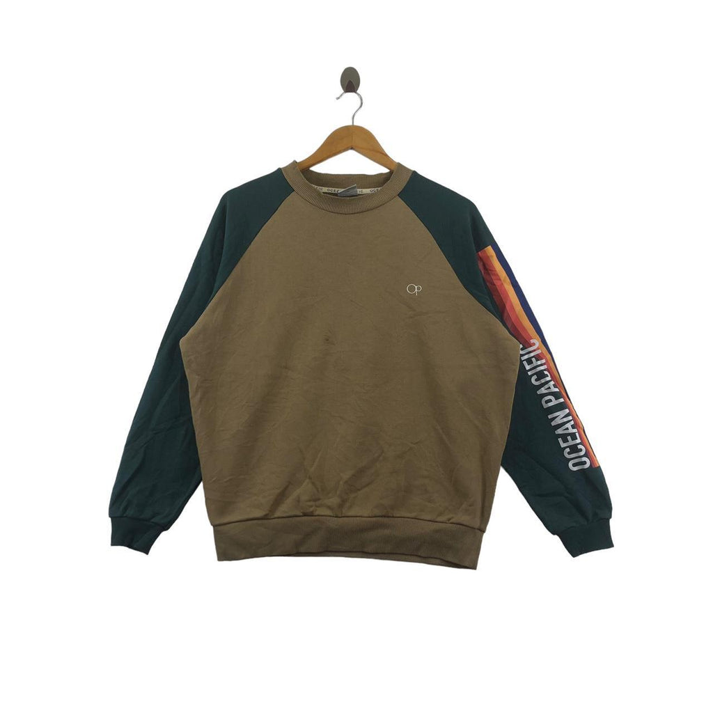 Vintage OCEAN PACIFIC OP Surf Sleeve Logo Sweatshirt Sweater Shirt Summer Vacation