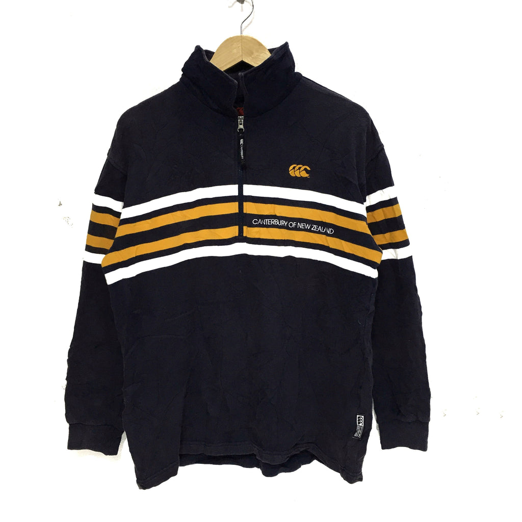 Vintage CANTERBURY Of NEW ZEALAND Striped Pullover Jumper Half Zip Sweater Sweatshirt