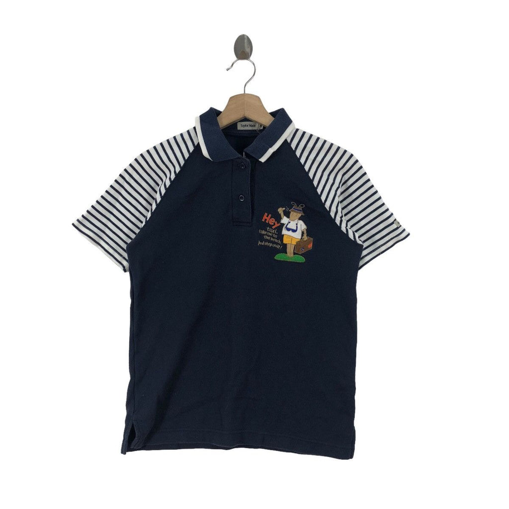 Vintage TAYLOR MADE Take Me To The Beach Polo Tee Shirt Striped Embossed Golf Collar