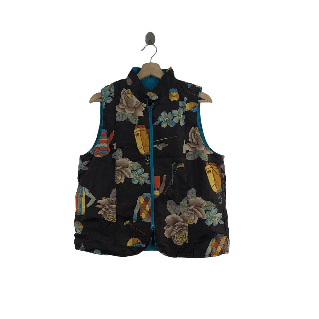 Vintage FLORAL PAINTING JAPAN Designer AOP Quilted Vest Jacket Windbreaker