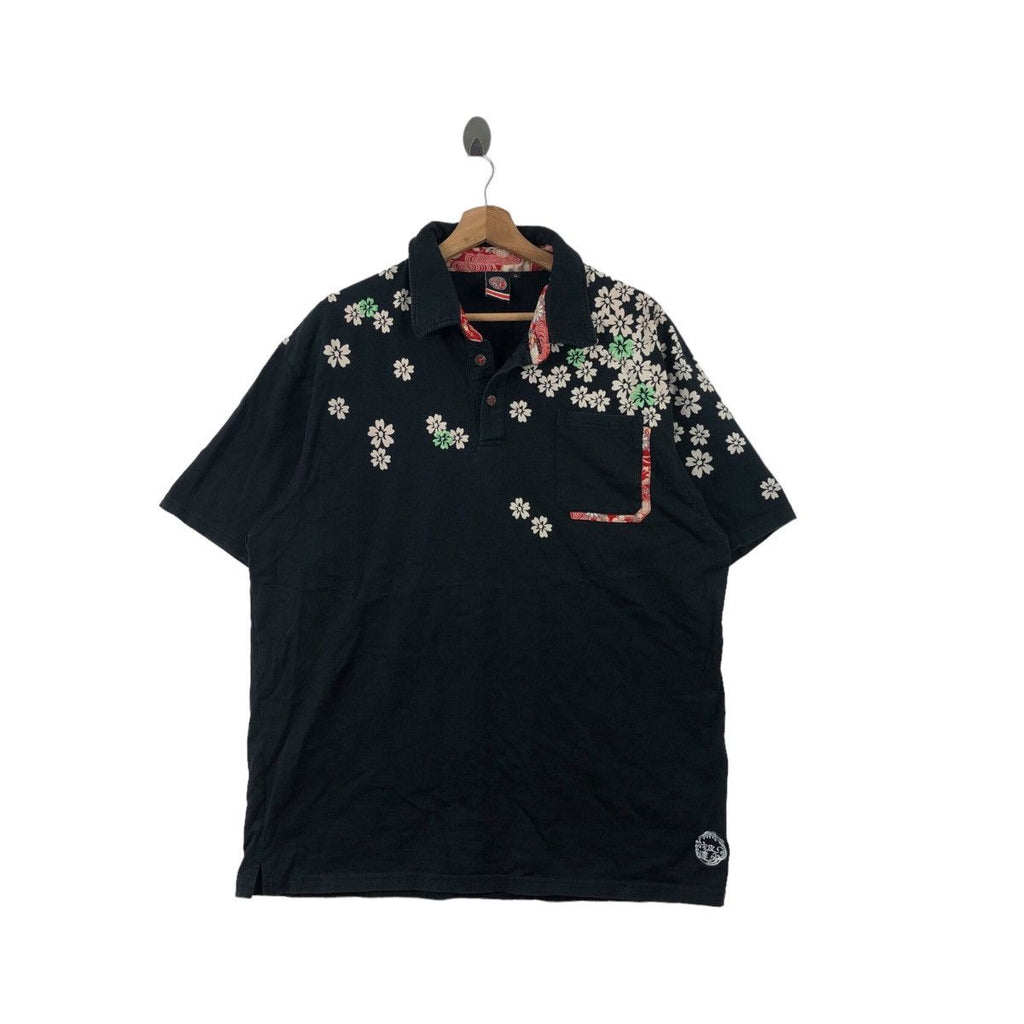 Vintage JAPAN TRADITIONAL SAKURA Drop Polo Tee Shirt Top Beach Summer