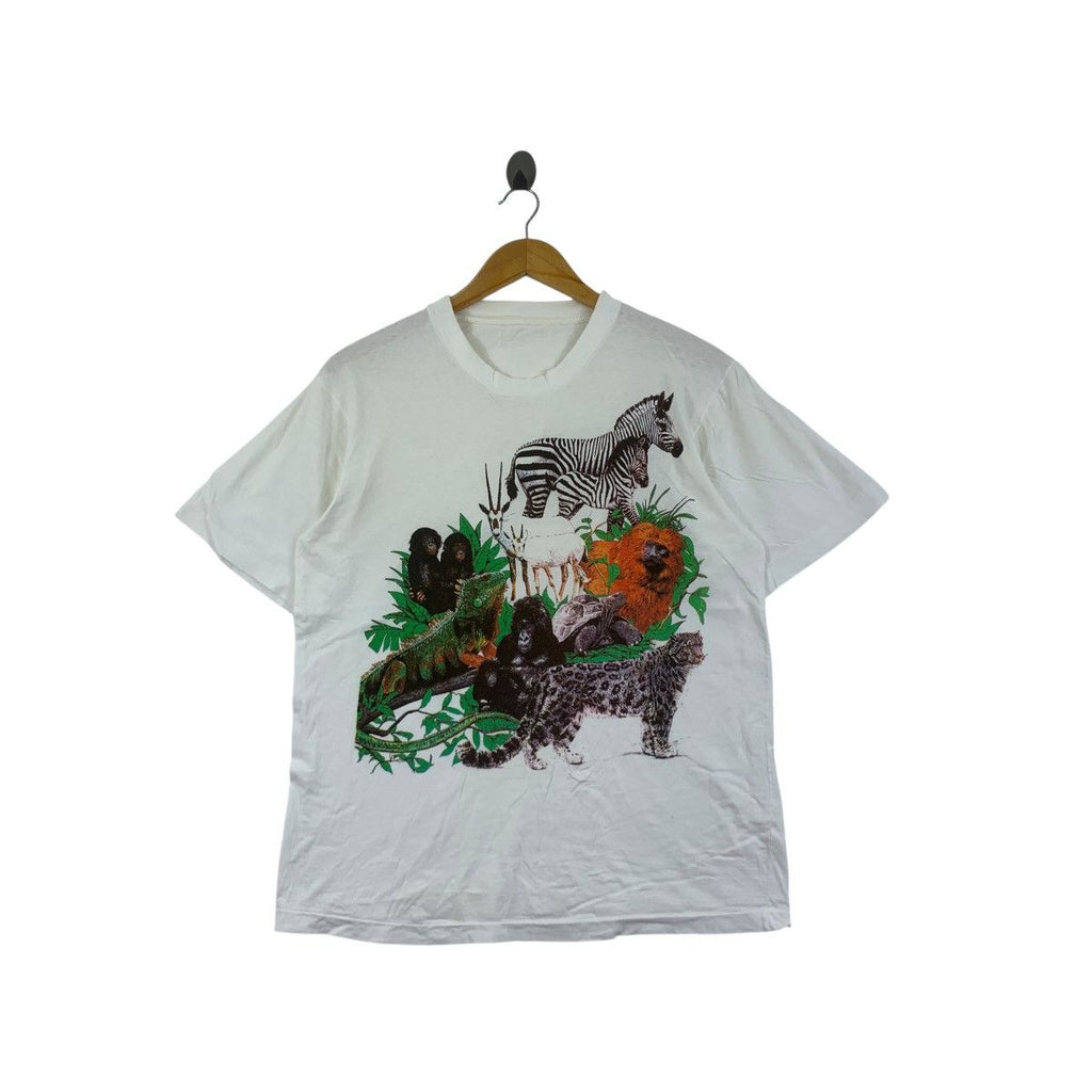 Vintage 90’ SAFARI AFRICA ZEBRA Animals Painting Tee Shirt Top Illustration Artist