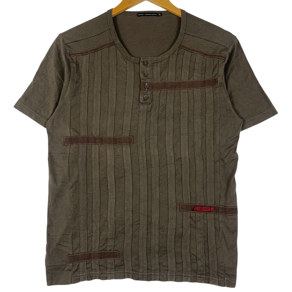 MARITHE FRANCOIS GIRBAUD Embossed Henley Tee Shirt Top Paris Patchwork
