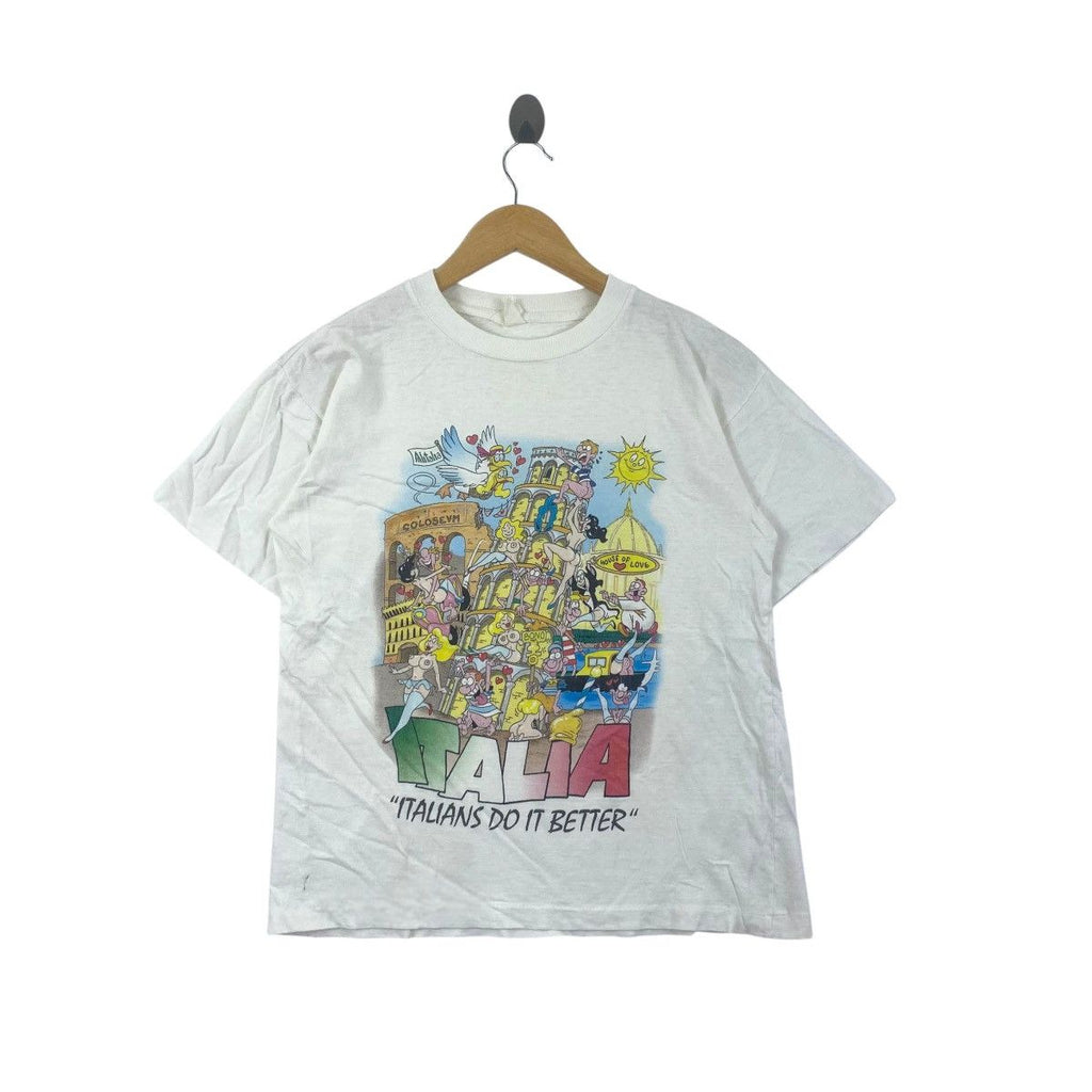 Vintage ITALIANS DO IT BETTER Big Johnson Comic Strip Tee Shirt Top Illustration Artist
