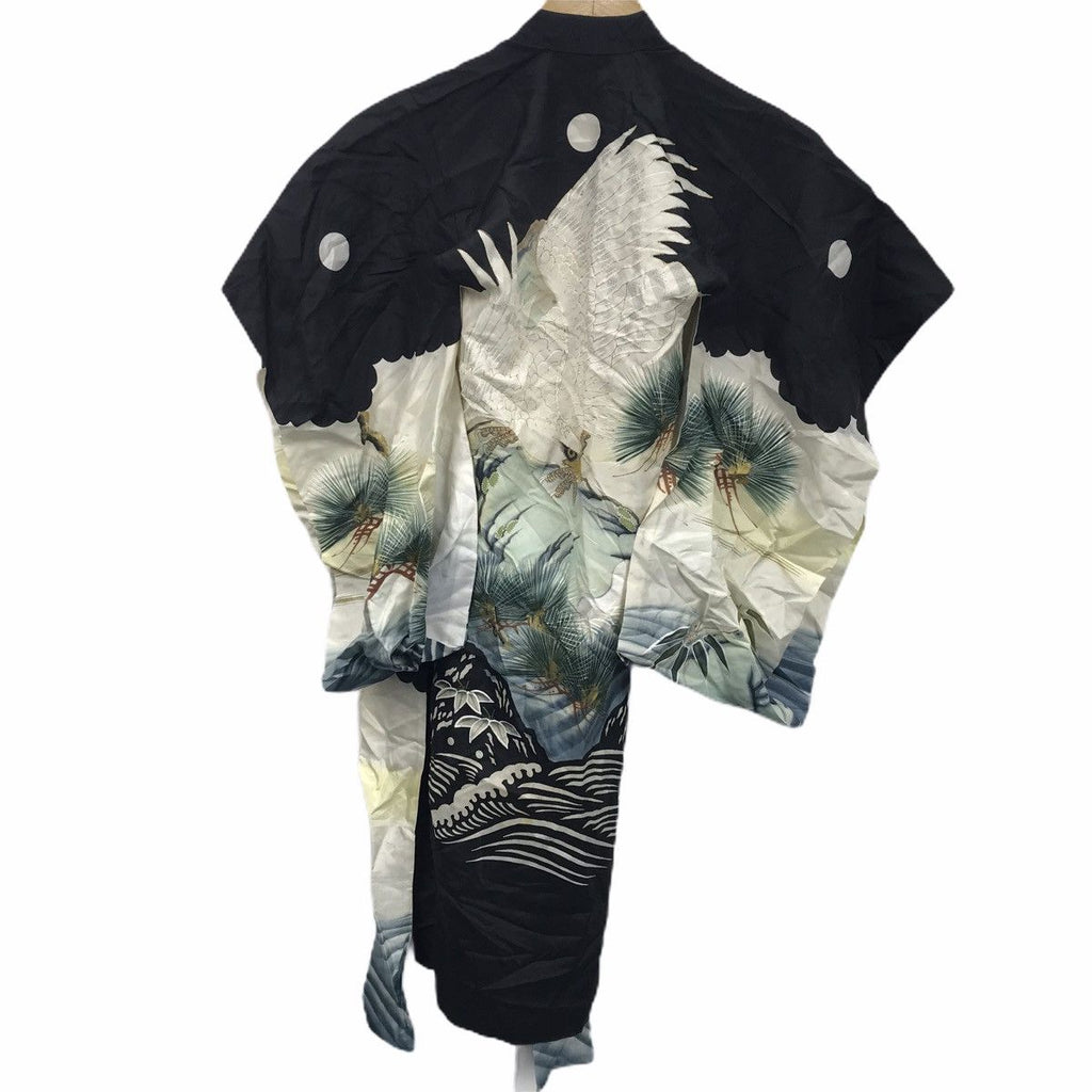 Vintage JAPAN DRAGON KIMONO Geisha Sashiko Sea Eagle Artwork Robe Pyjamas Cape Sleepwear