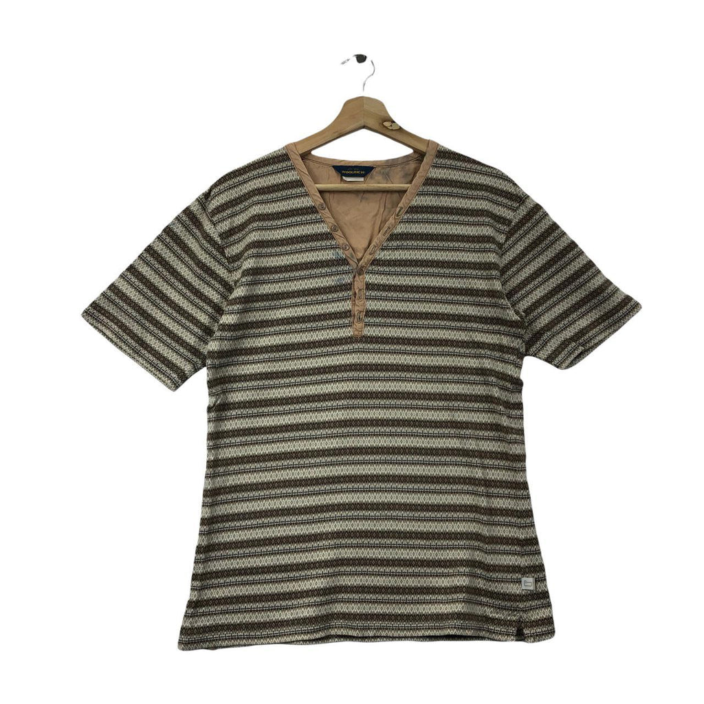 Vtg WOOLRICH AZTEC NAVAJO Striped Henley Tee Shirt Made In USA