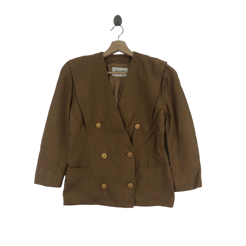 Vtg JUN ASHIDA TOKYO Double Breasted Gold Button Peacoat Coat Blazer