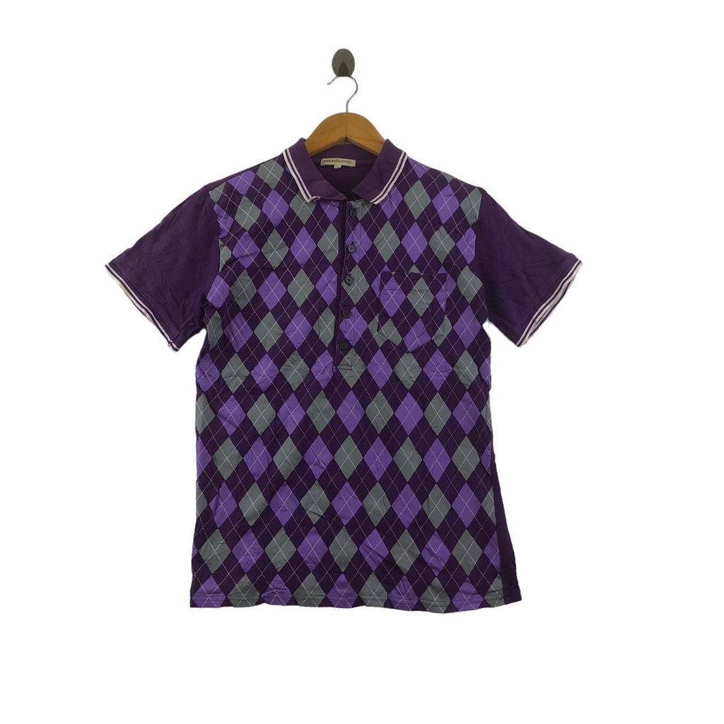 Vintage SEMANTIC DESIGN ARGYLE Purple Pocket Tee Shirt Polo Top