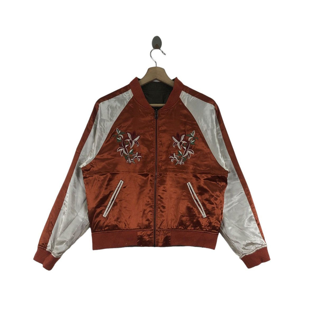 Vintage SUKAJAN JAPAN FLORAL Orchids Bomber Jacket Windbreaker Souvenirs