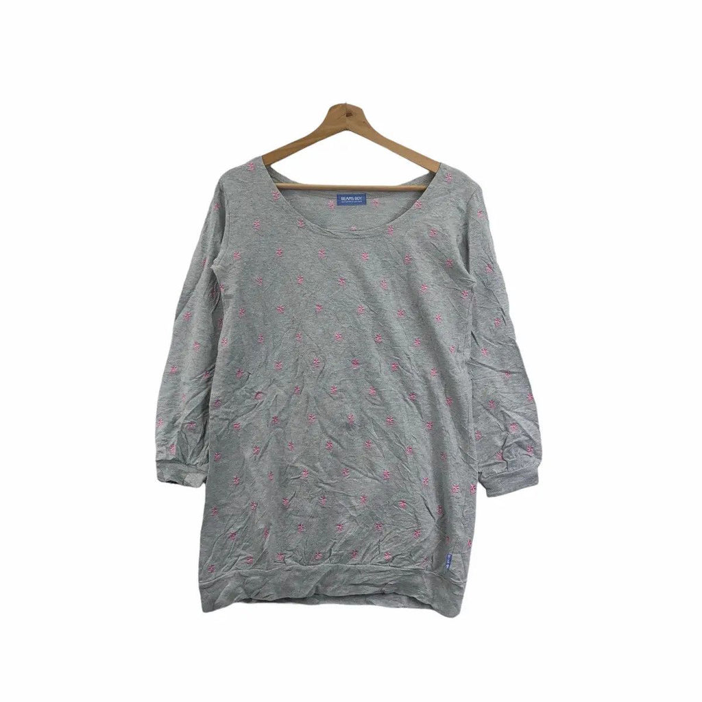 BEAMS PLUS JAPAN Collection Floral Flower Grey Blouse Sweatshirt Sweater Pullover