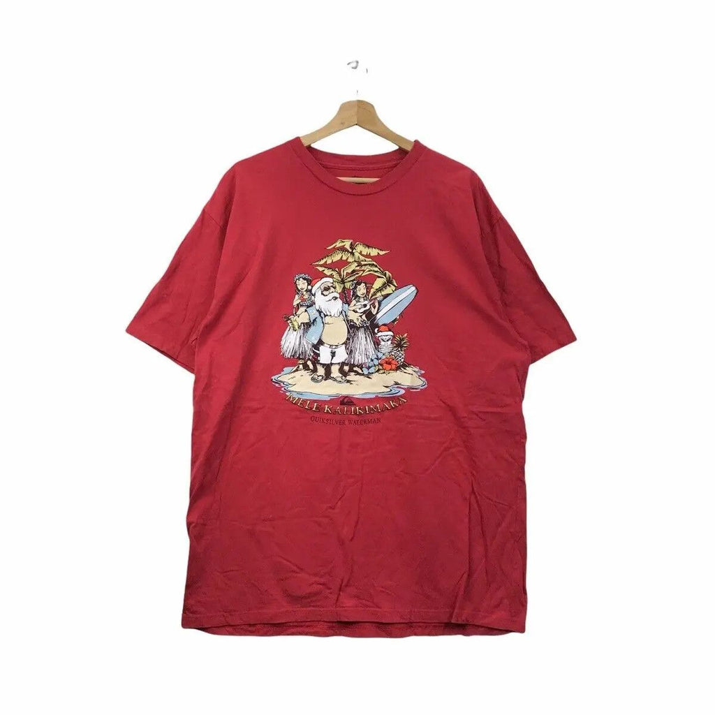 QUIKSILVER WATERMAN COLLECTION Mele Kalikimaka Artwork Surf Tee Shirt Hawaii