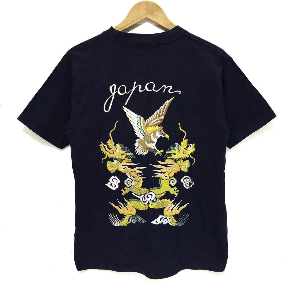 Vintage TOYO ENTERPRISE Tee Shirt Dragon Eagle Hand Knit Embroidery Japan Souvenir World War
