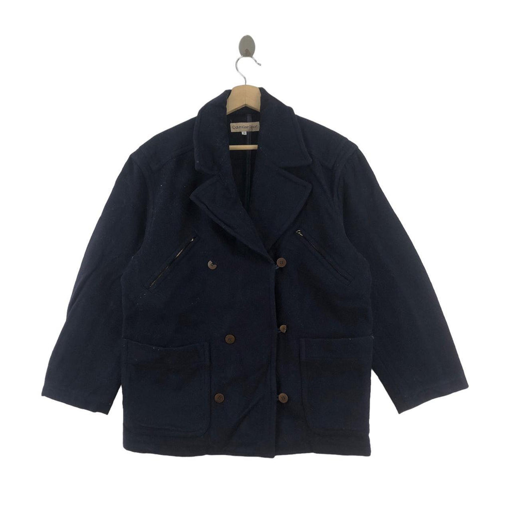 Vtg CALVIN KLEIN Sport CK Double Breasted Peacoat Blazer Coat Jacket