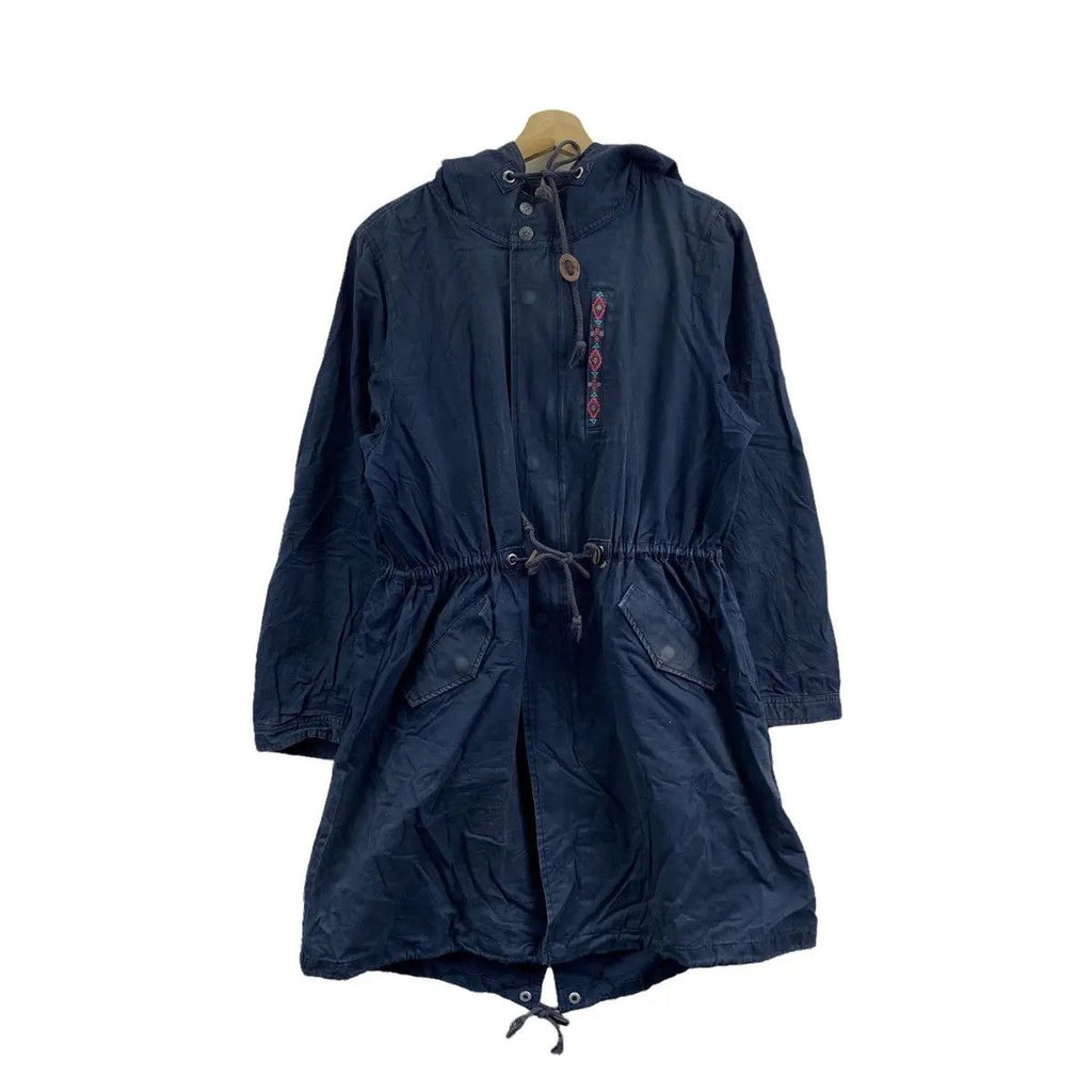Vintage TITICACA NAVAJO NATURE Blue Parka Trench Coat Jacket Hoodie Minimalist