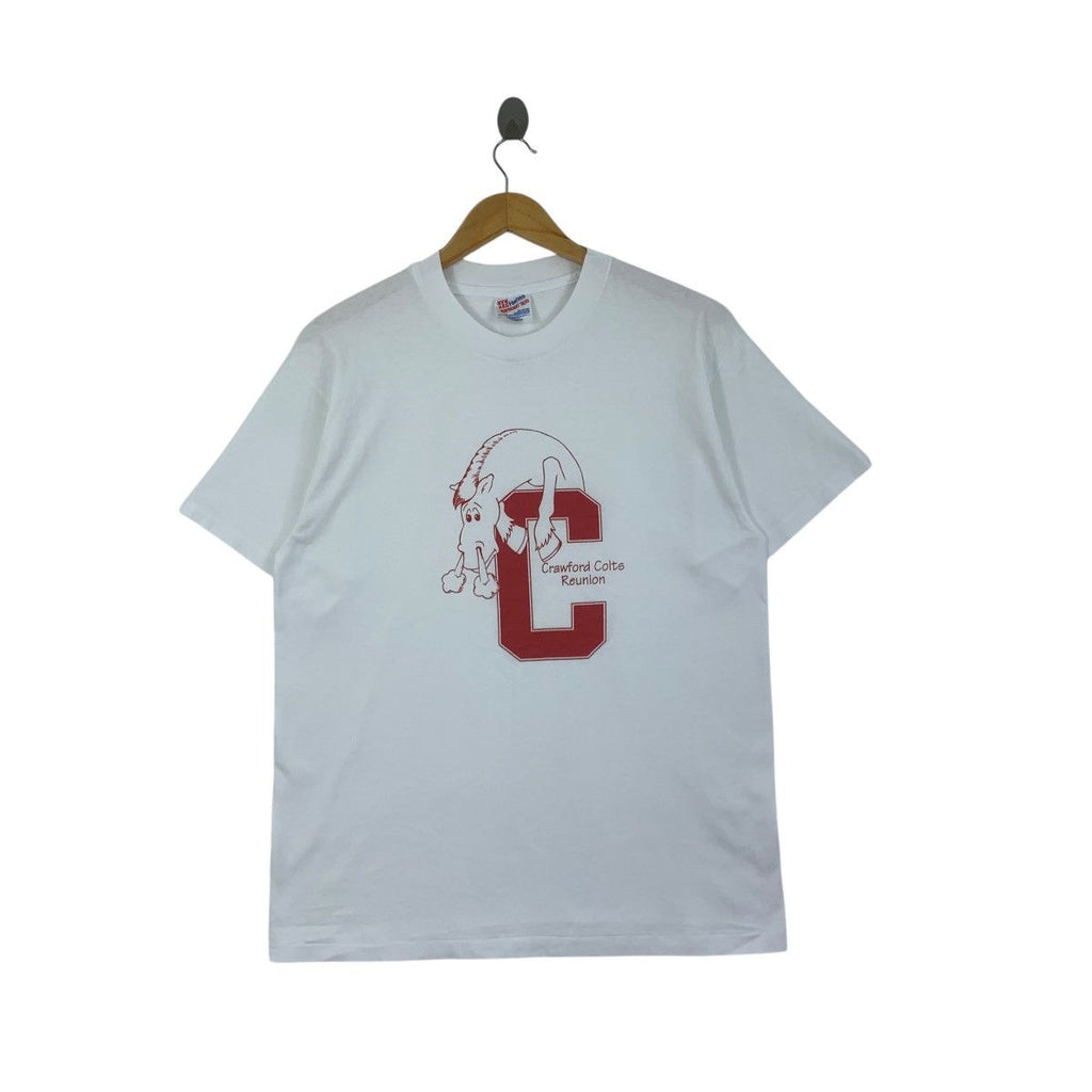 Vintage 90’ CRAWFORD COLTS REUNION Alumni College Tee Shirt Top University Alma Mater