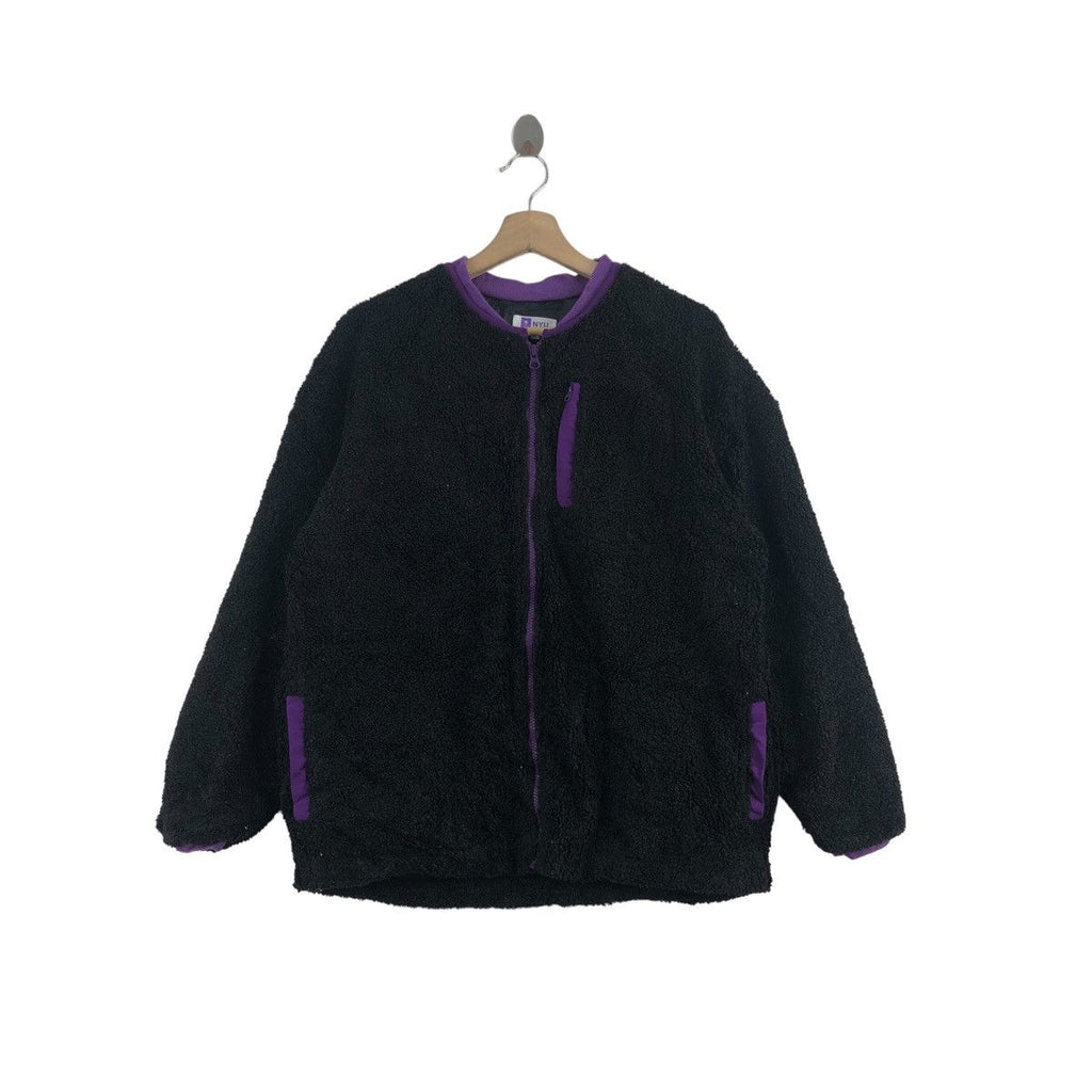 Vintage NEW YORK UNIVERSITY NYU Bulky Sherpa Fleece Jacket Hoodie Windbreaker