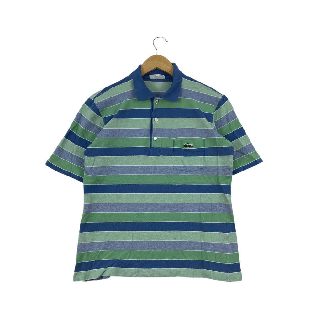 Vintage CHEMISE LACOSTE PARIS Striped Polo Tee Shirt Top Embossed Logo Pocket