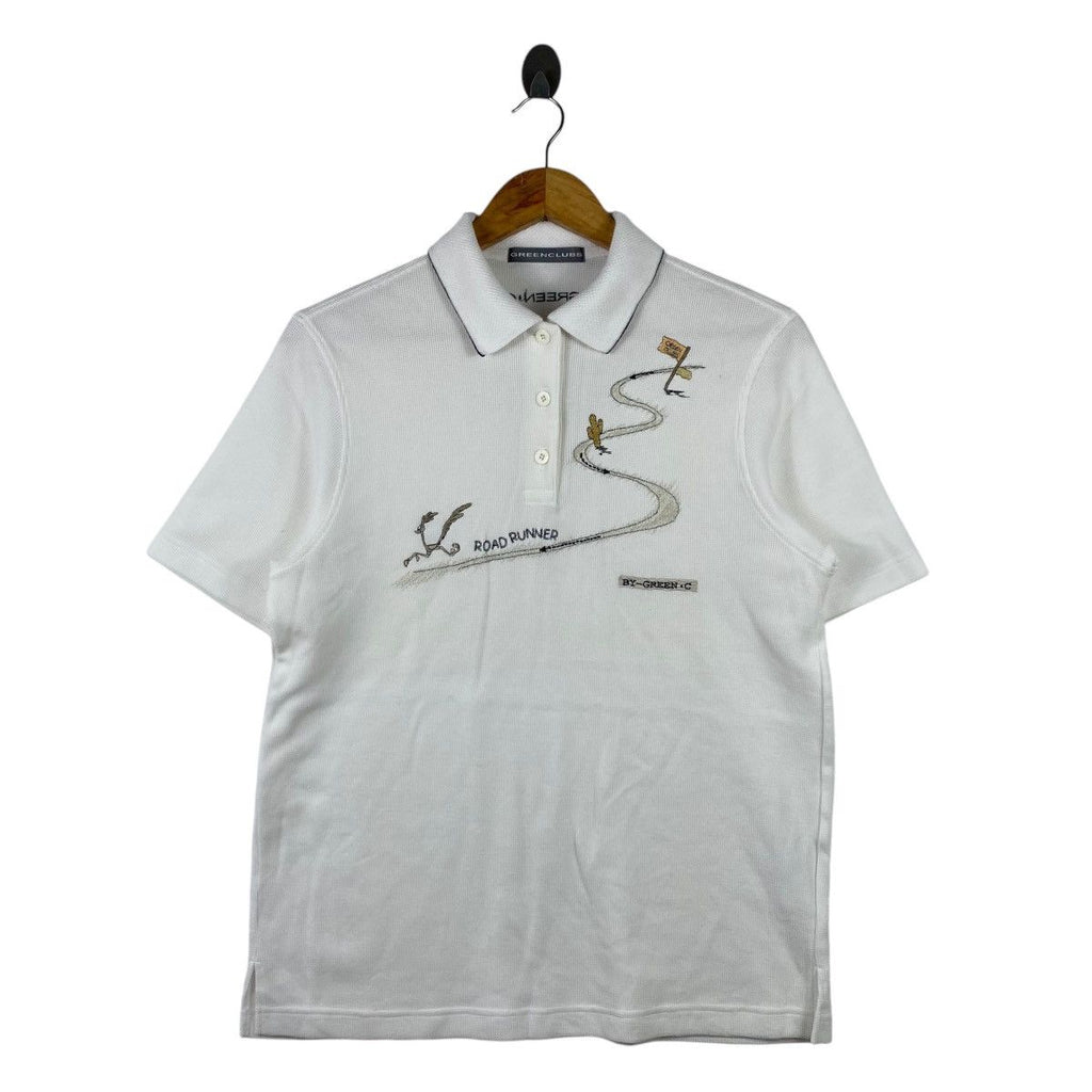 Vintage GREEN CLUBS ROAD RUNNERS Looney Tunes Tee Shirt Top Polo Embroidered Logo