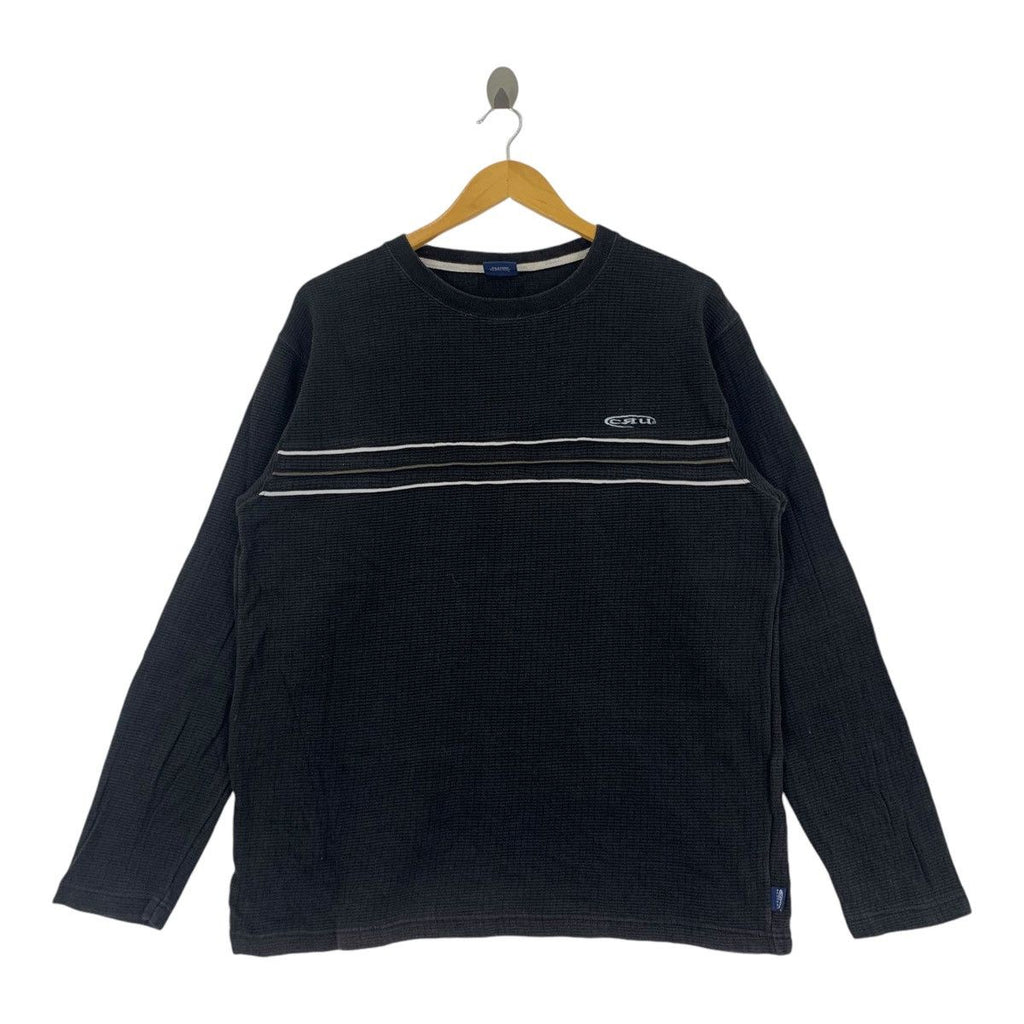 Vintage CRU DESIGNS SKATEBOARD Striped Tee Shirt Top Long Sleeve