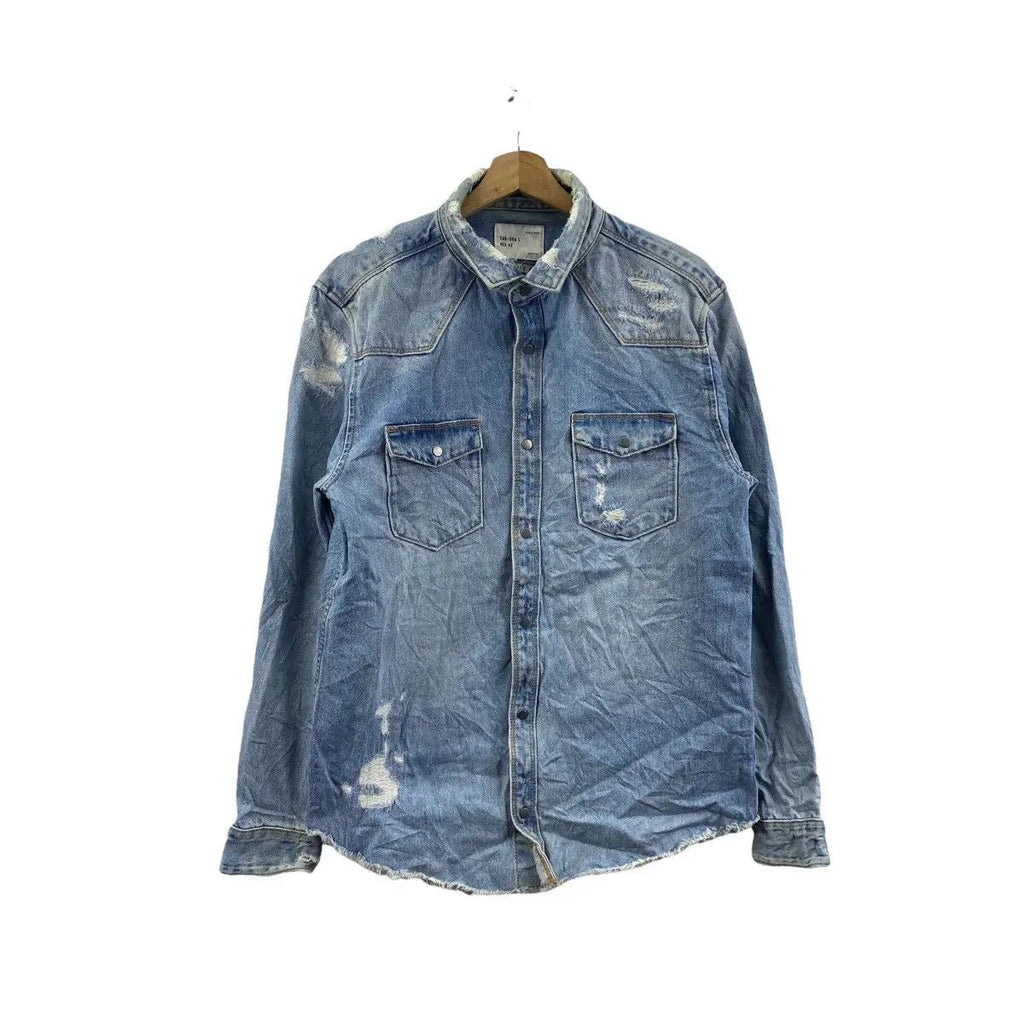 ZARA MAN Relaxed Fit Distress Jeans Denim Jacket California Western Trucker