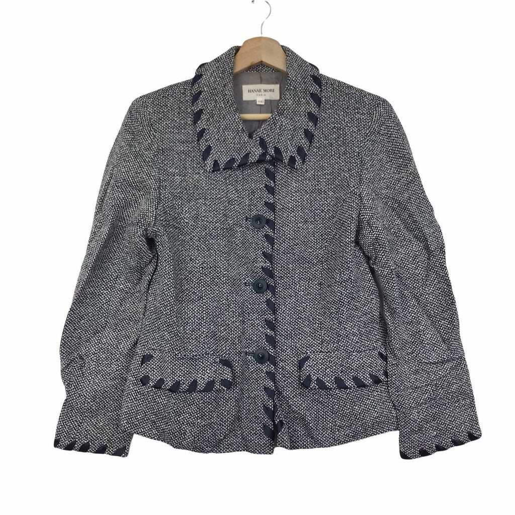 Vintage HANAE MORI PARIS Houndstooth Cardigan Coat Blouse Jacket Made In Japan