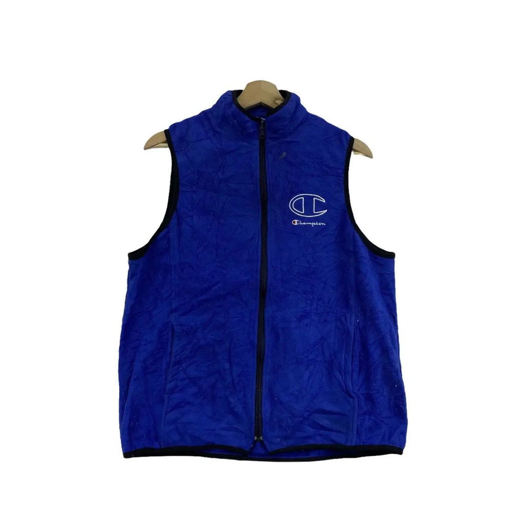Vintage CHAMPION PRODUCTS USA Blue Fleece Vest Jacket Sweater Zipper Jumper Outdoor